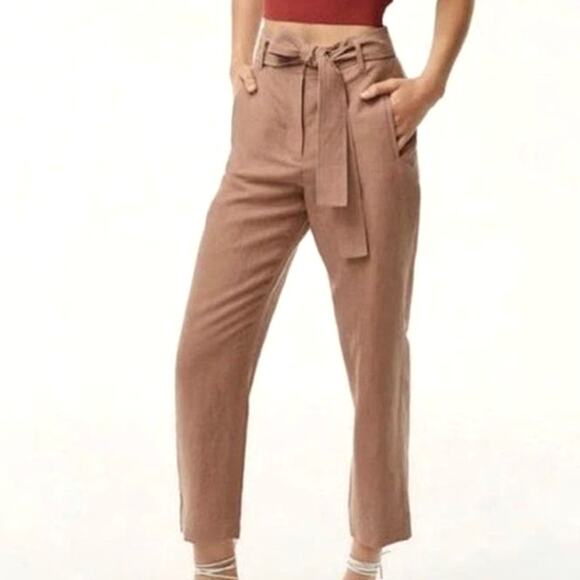 Aritzia Wilfred Jallade Tie Front Linen Blend Pant Women's Size 10 Dusty Rose - Picture 1 of 6